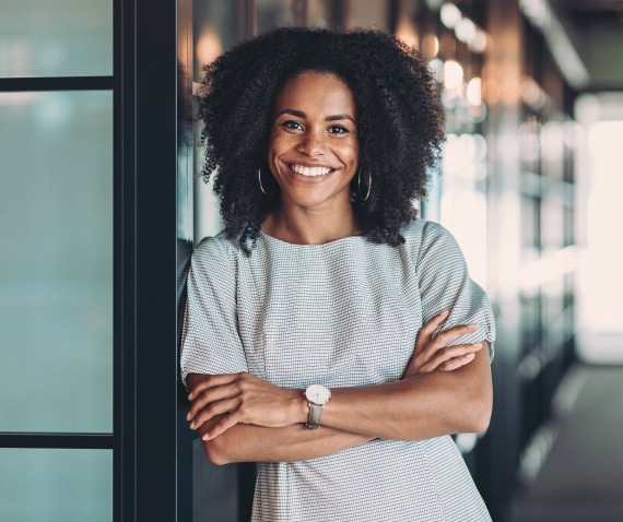 women smiling at office