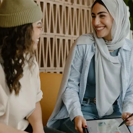 two women meeting